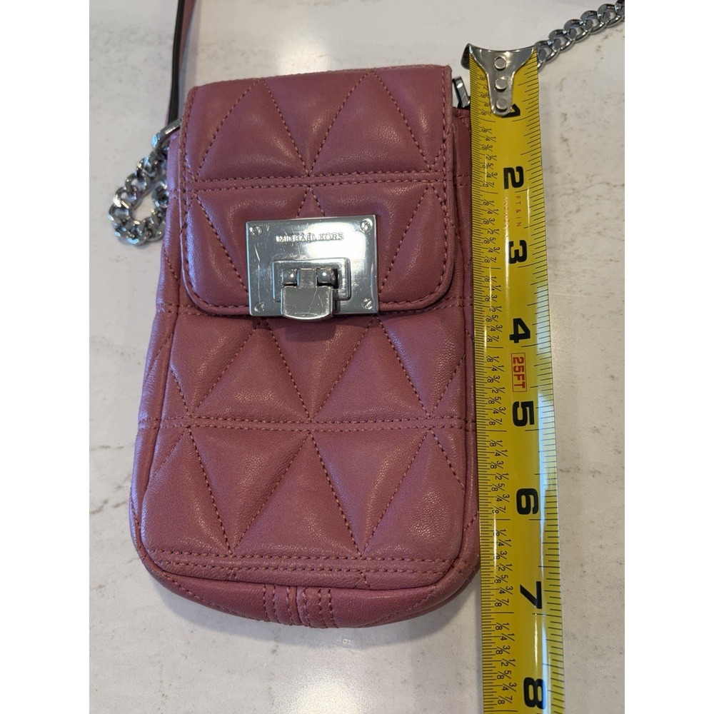 MICHAEL KORS VIVIANNE SOFT QUILTED LEATHER Cell Phone Festival PURSE Pink Tulip - Picture 7 of 9